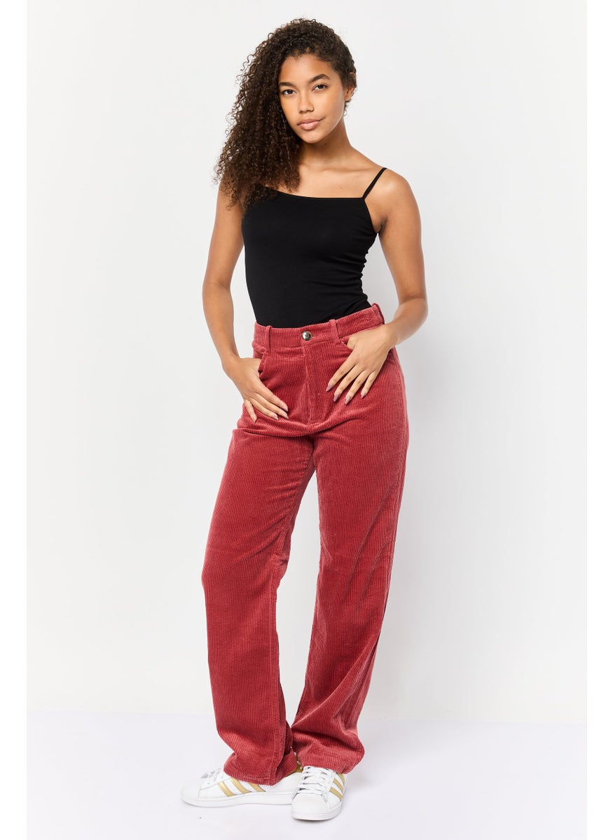 Women Regular Fit Textured Corduroy Pants, Rust