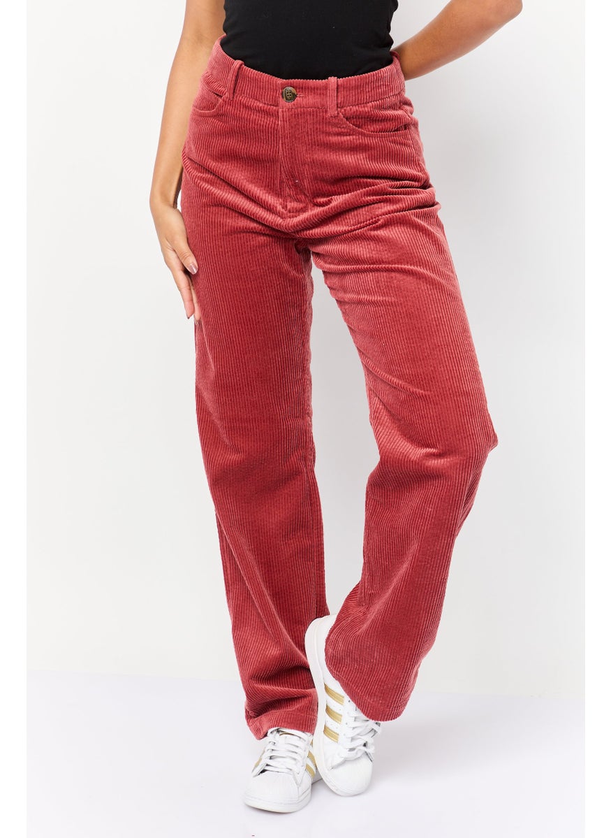 Women Regular Fit Textured Corduroy Pants, Rust