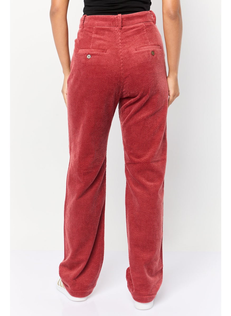Women Regular Fit Textured Corduroy Pants, Rust