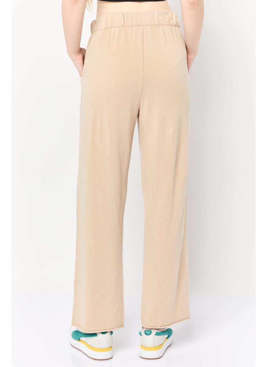 Women Petite Plain Sweatpants, Light Tan