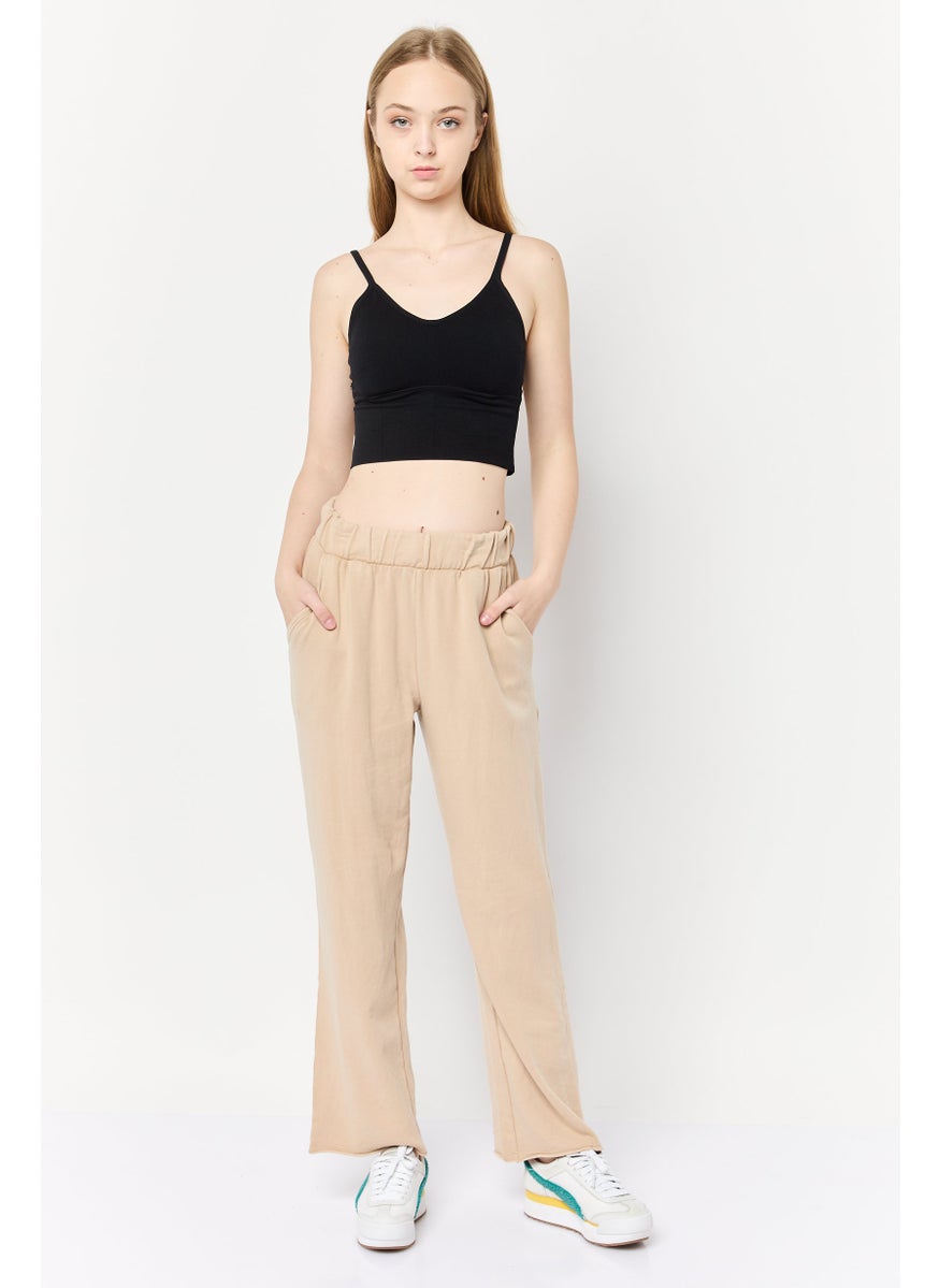 Women Petite Plain Sweatpants, Light Tan