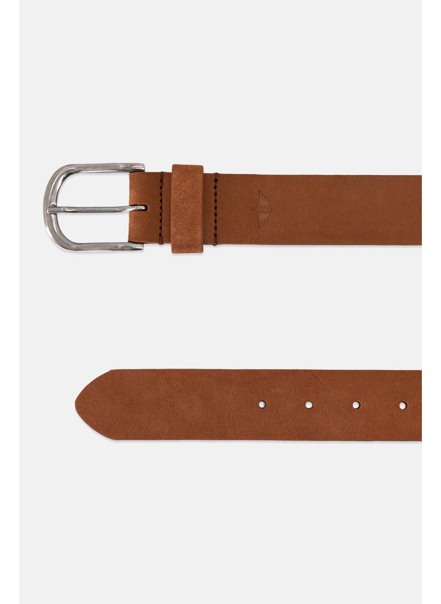 Men Leather Buckle Belt, Almond