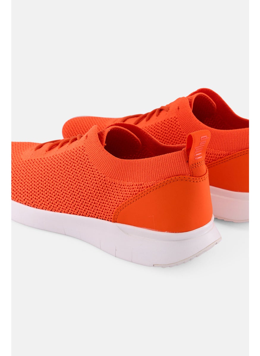 Men Flexknit Lace Up Sneaker Shoes, Neon Orange/White