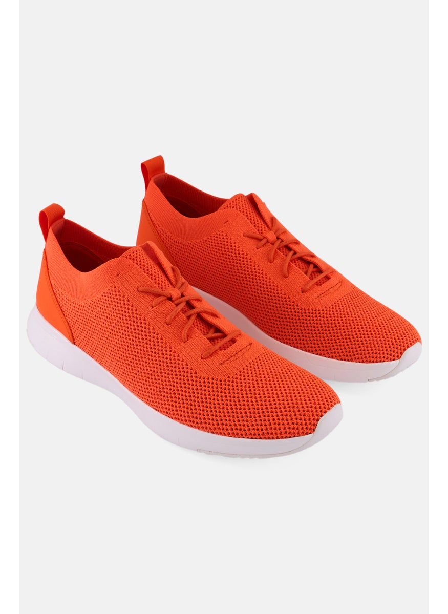 Men Flexknit Lace Up Sneaker Shoes, Neon Orange/White