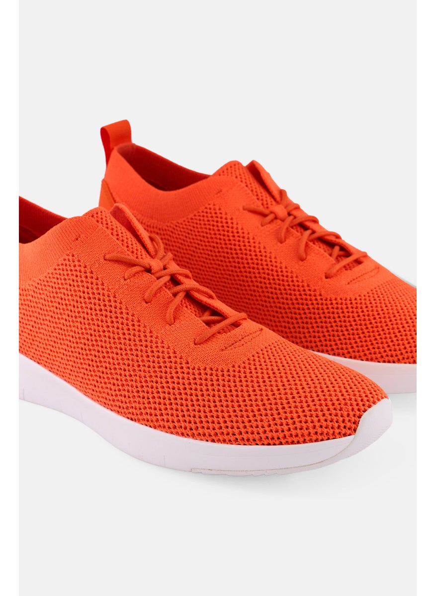 Men Flexknit Lace Up Sneaker Shoes, Neon Orange/White