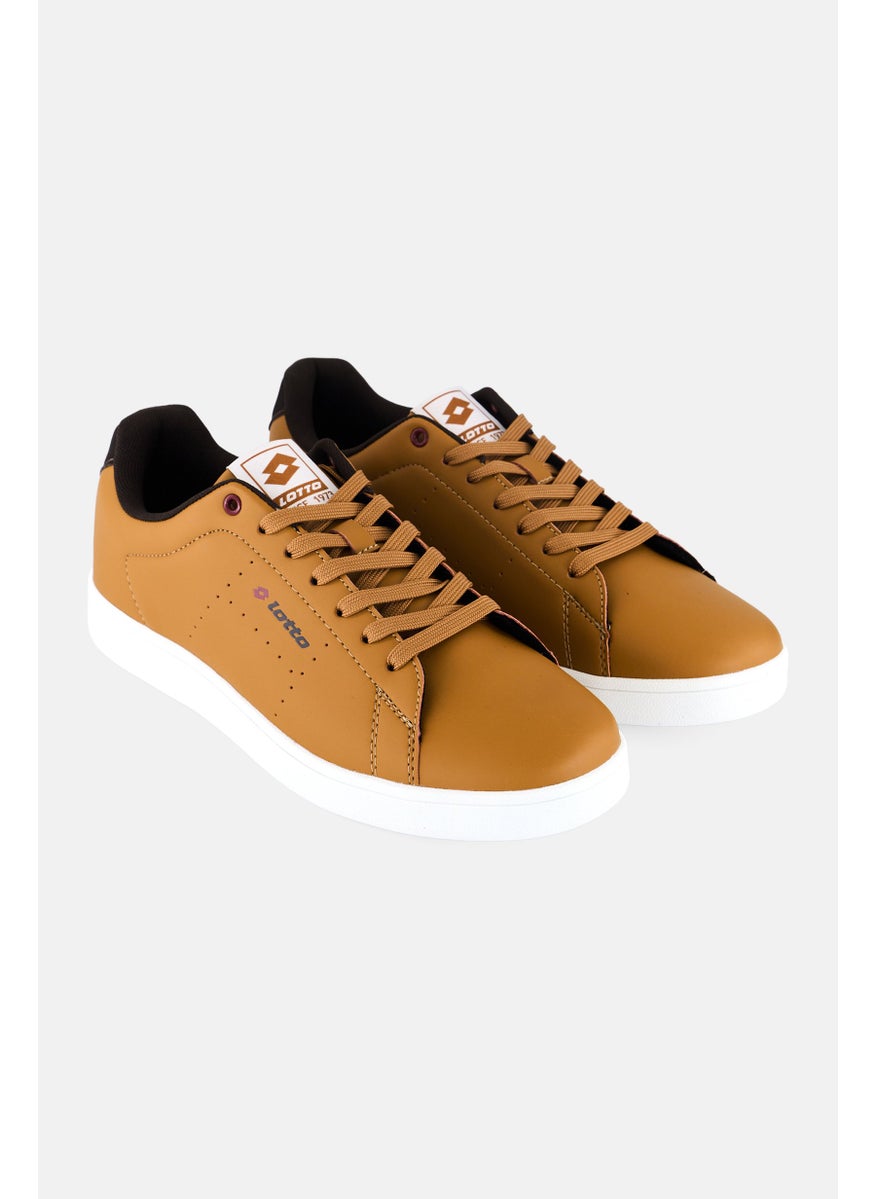 Men Brand Logo Lace Up Casual Shoes, Tan