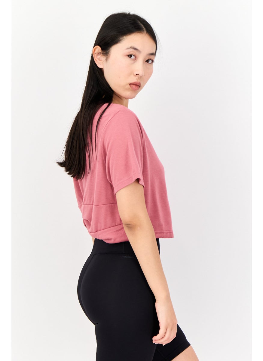 Women Sportwear Fit Short Sleeves Training Crop T-Shirt, Pink Strata
