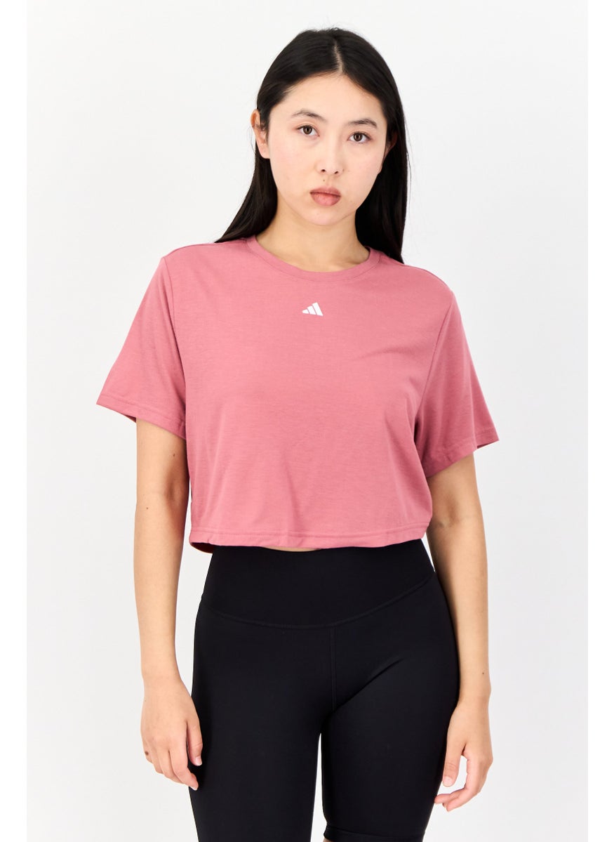 Women Sportwear Fit Short Sleeves Training Crop T-Shirt, Pink Strata