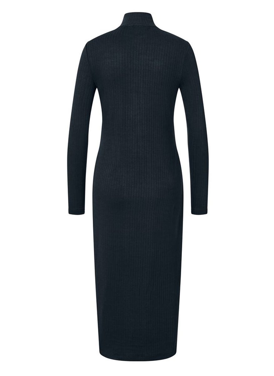 Women Ribbed Mock Neck Sweater Dress, Navy