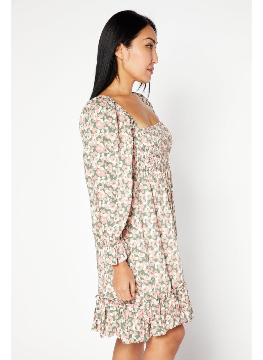 Women Smocked Mini Dress, Peach Combo