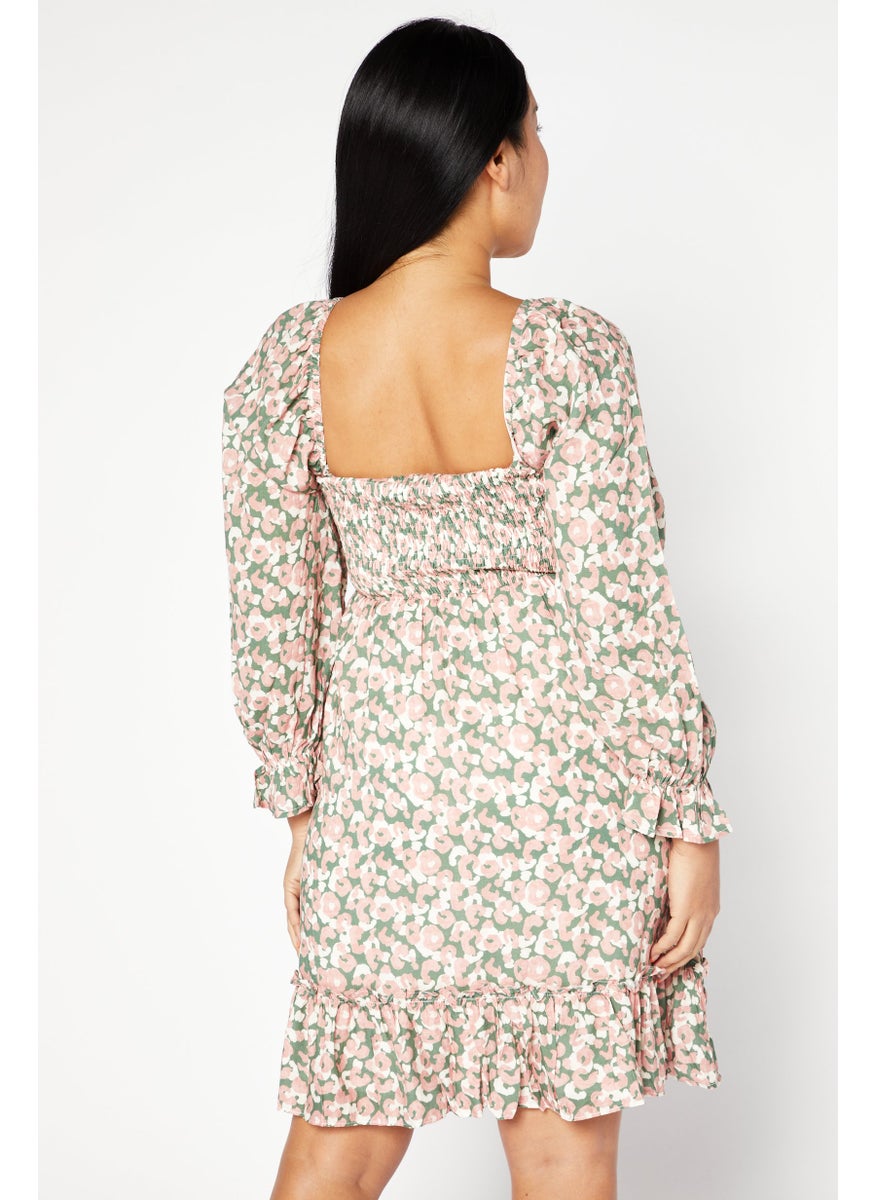 Women Smocked Mini Dress, Peach Combo