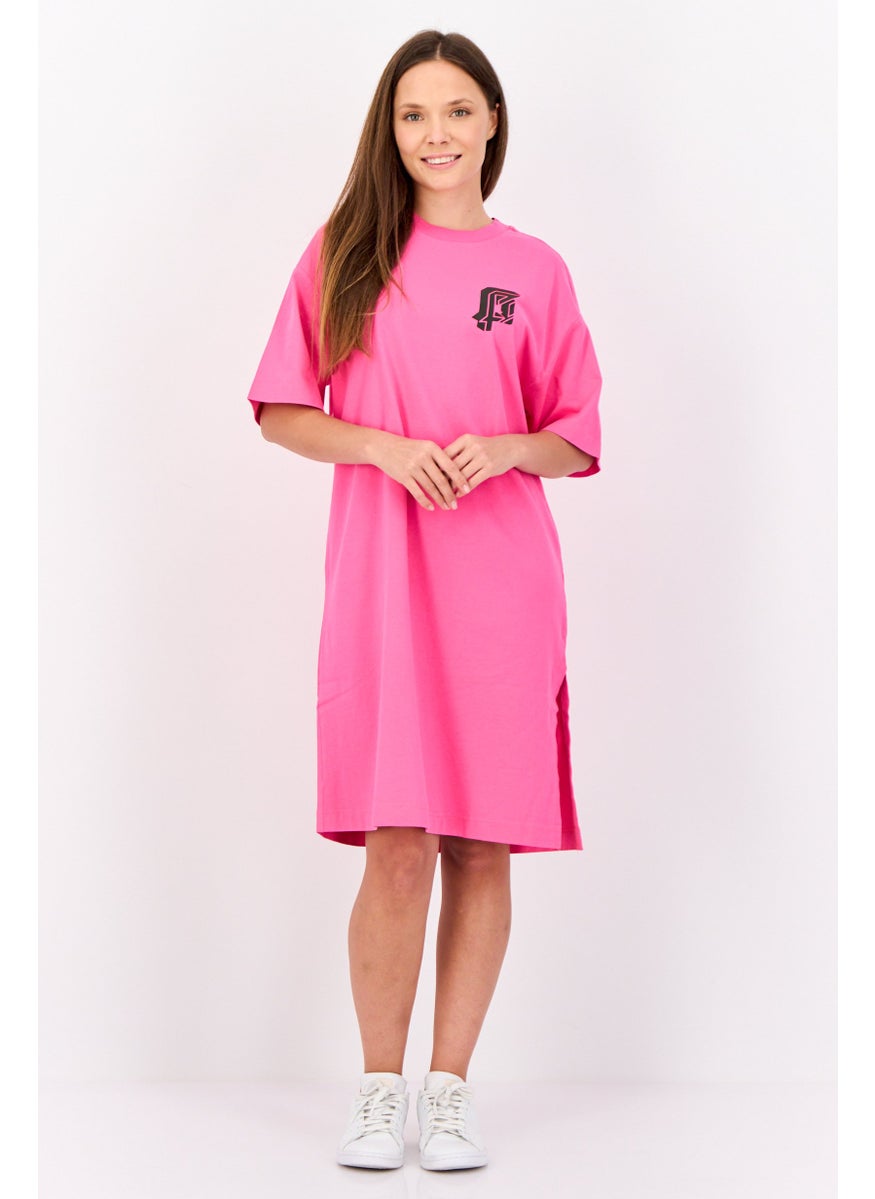 Women Graphic Print Midi T-shirt Dress, Dark Pink