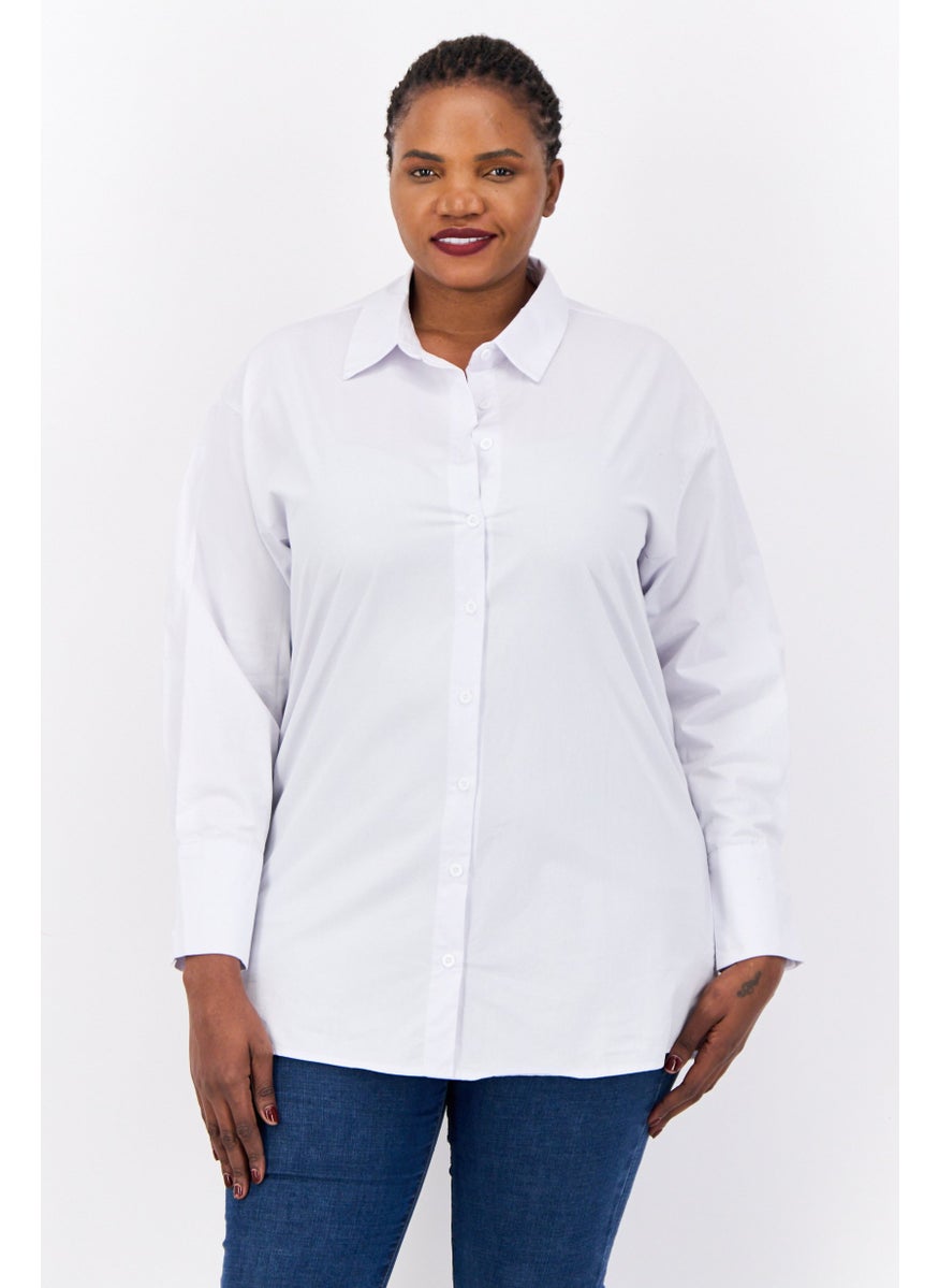 Women Curve Fit Solid Shirt Dress, White