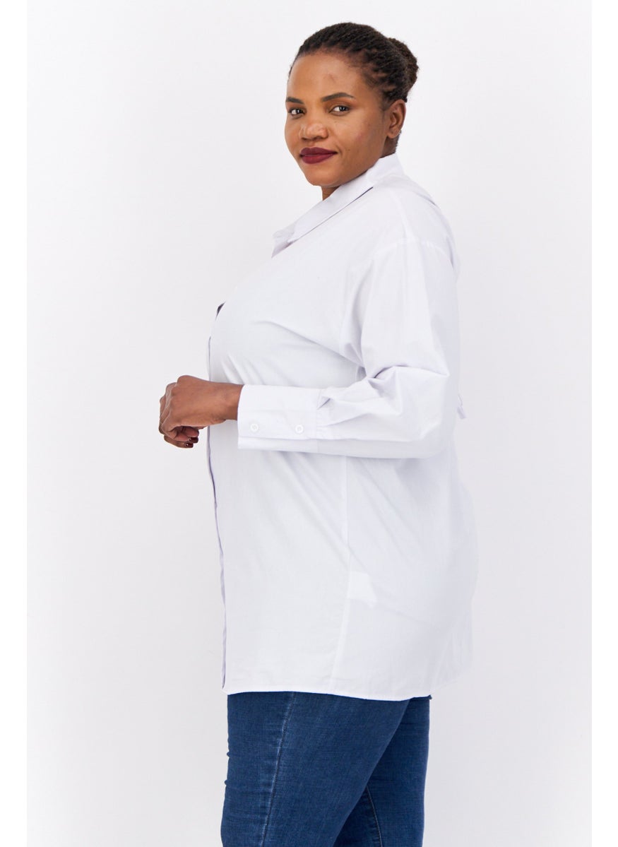 Women Curve Fit Solid Shirt Dress, White