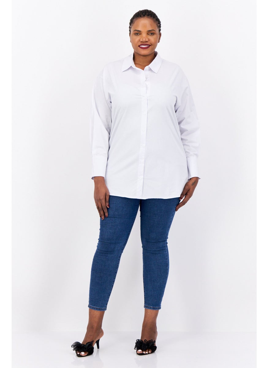 Women Curve Fit Solid Shirt Dress, White