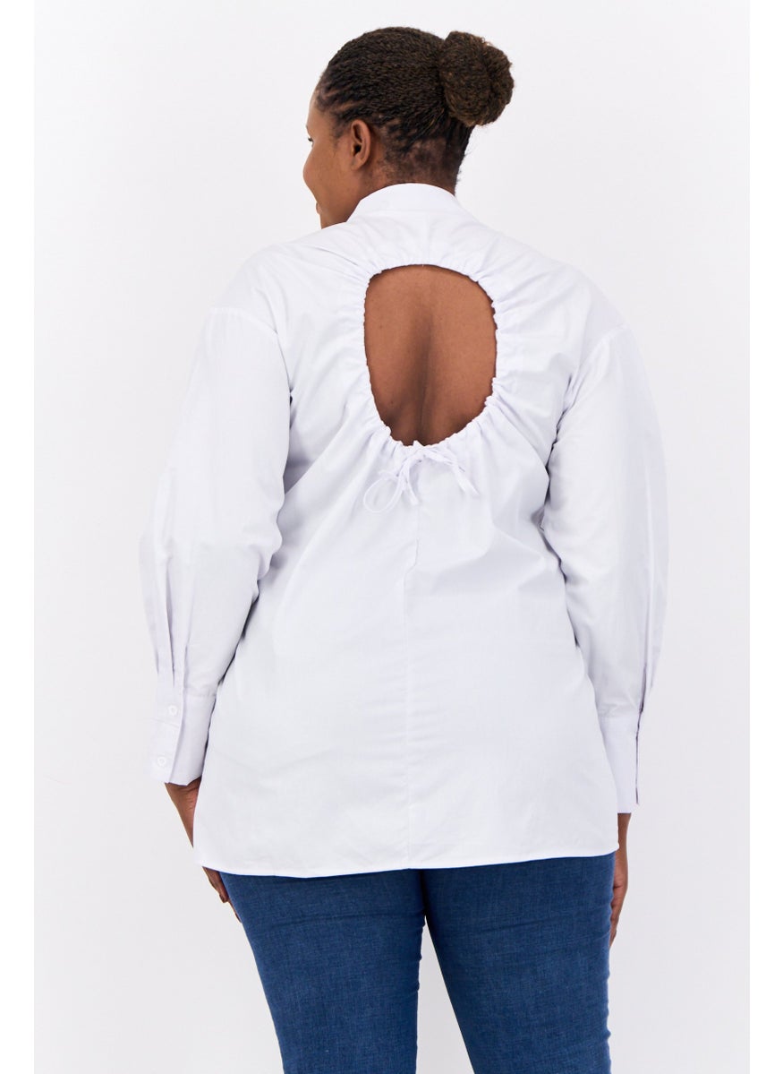 Women Curve Fit Solid Shirt Dress, White