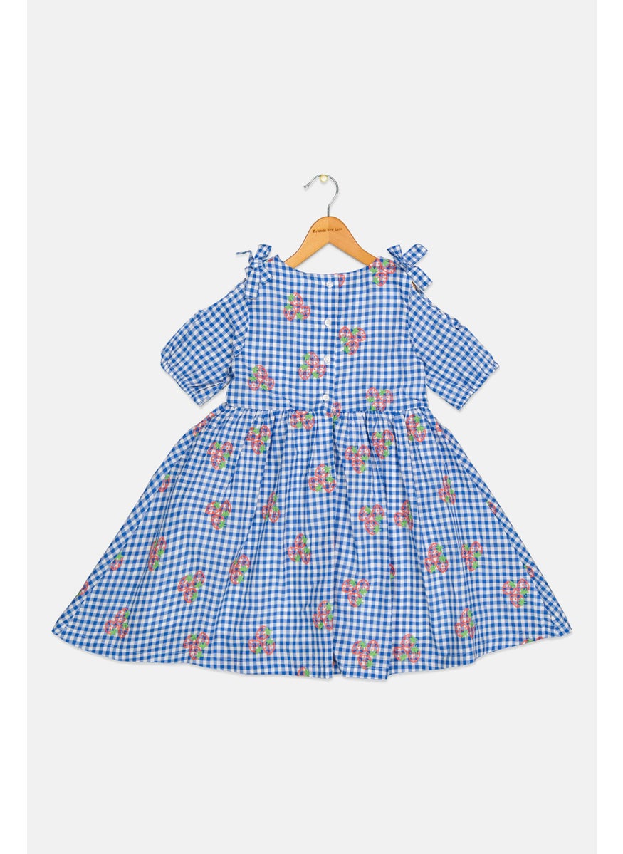 Kids Girl Gingham Pattern Dress, Blue