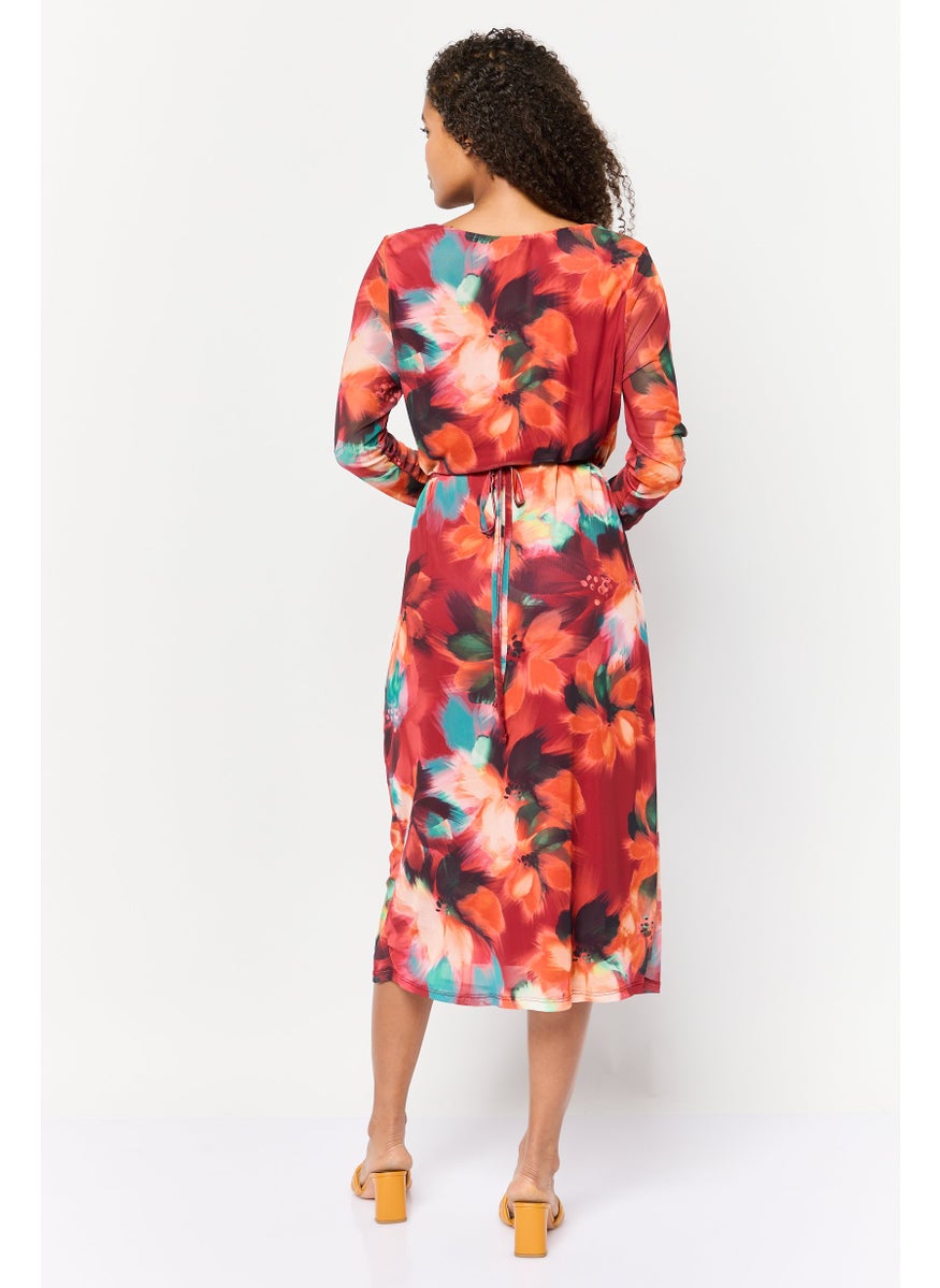 Women Floral Print Midi Dress, Multicolour