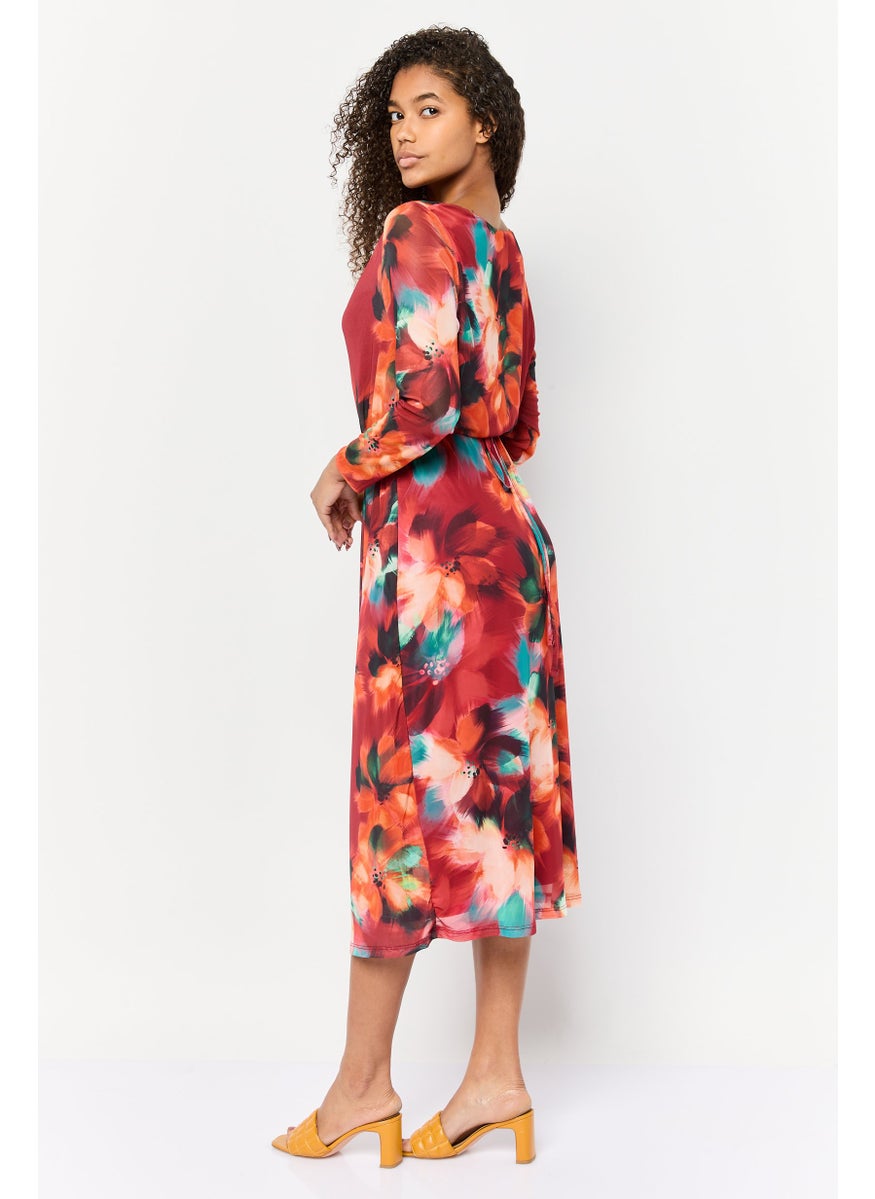 Women Floral Print Midi Dress, Multicolour