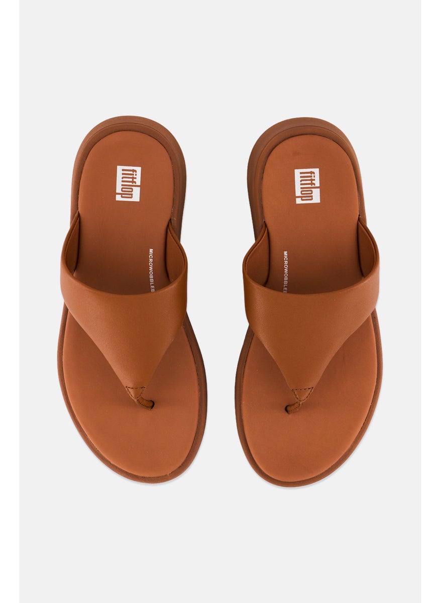 Women F Mode Leather Slip On Sandals, Brown