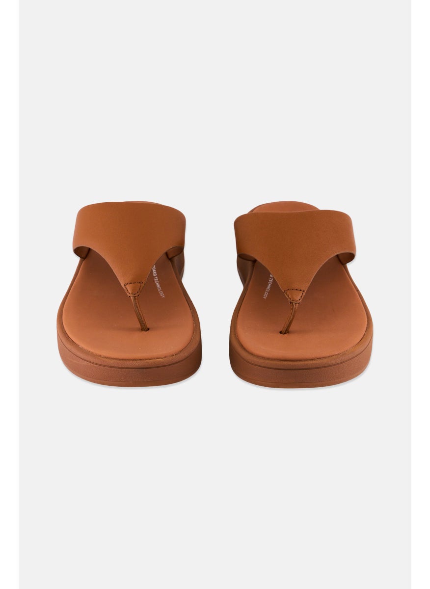 Women F Mode Leather Slip On Sandals, Brown