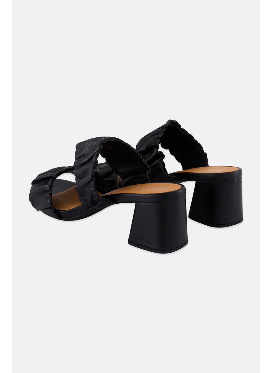 Women Slip On Leather Sandal, Black