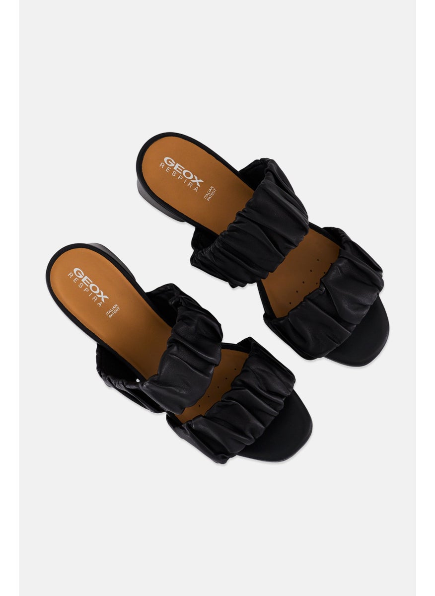 Women Slip On Leather Sandal, Black