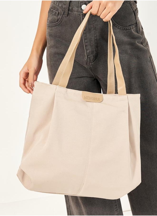 Solid Tote Bag with Top Handles and Zip Closure