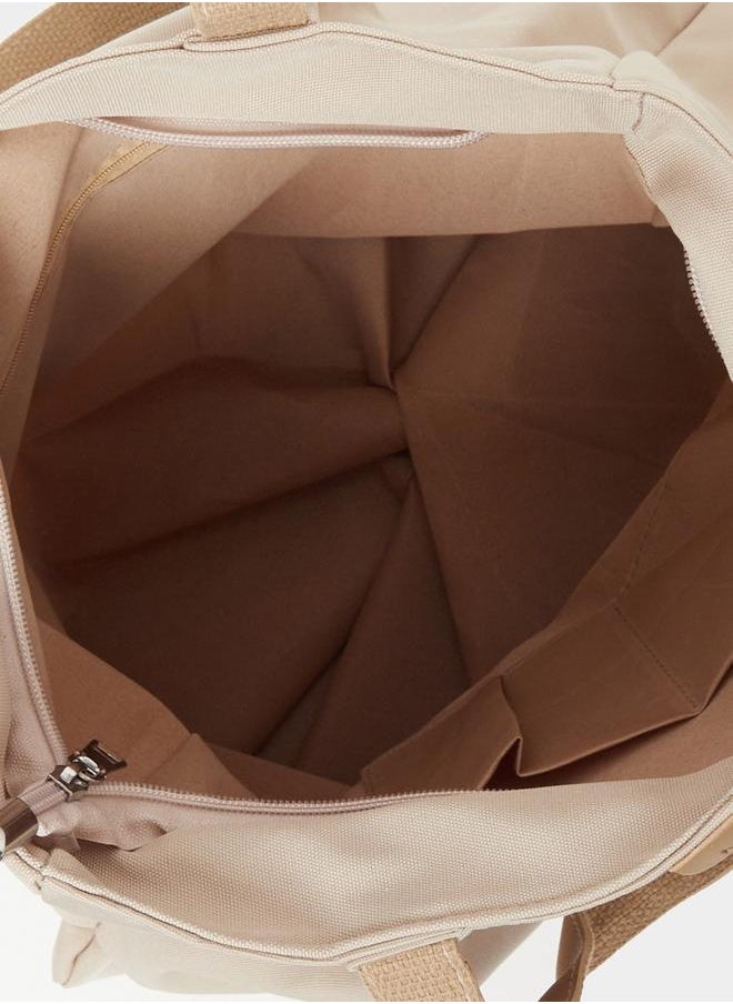 Solid Tote Bag with Top Handles and Zip Closure