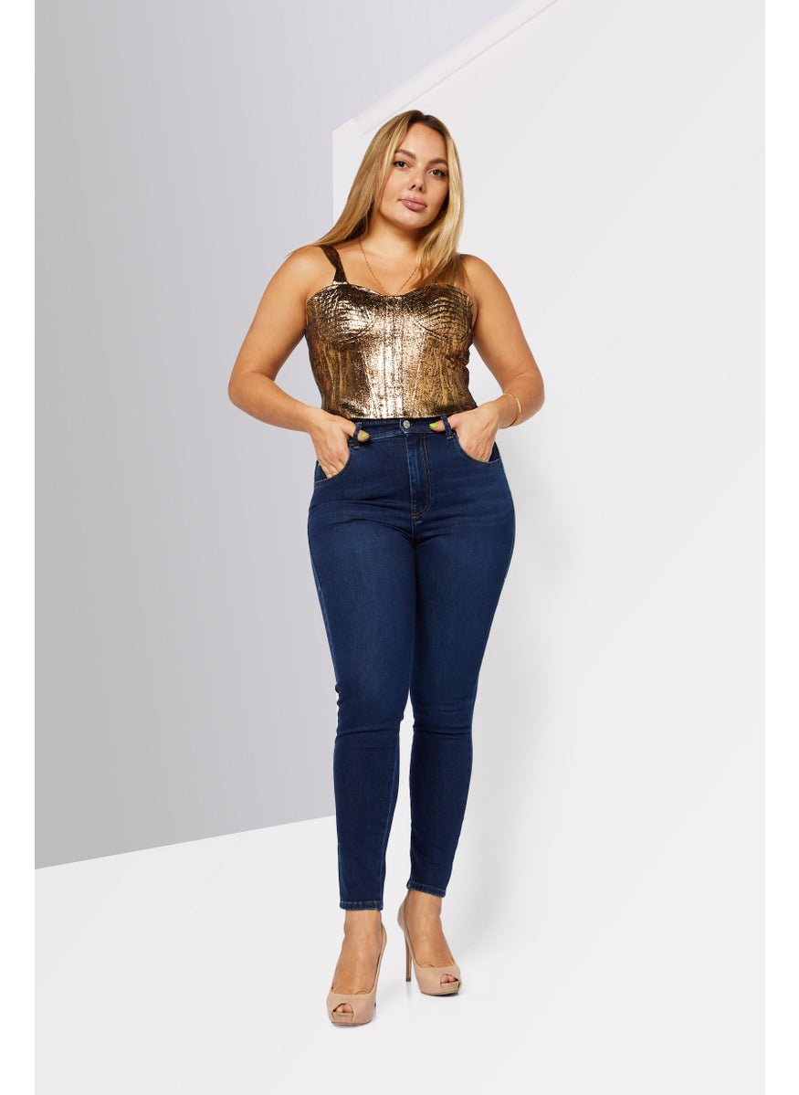 Women 1984 Slandy Skinny Fit Stretchable High Waist Jeans, Mid Blue