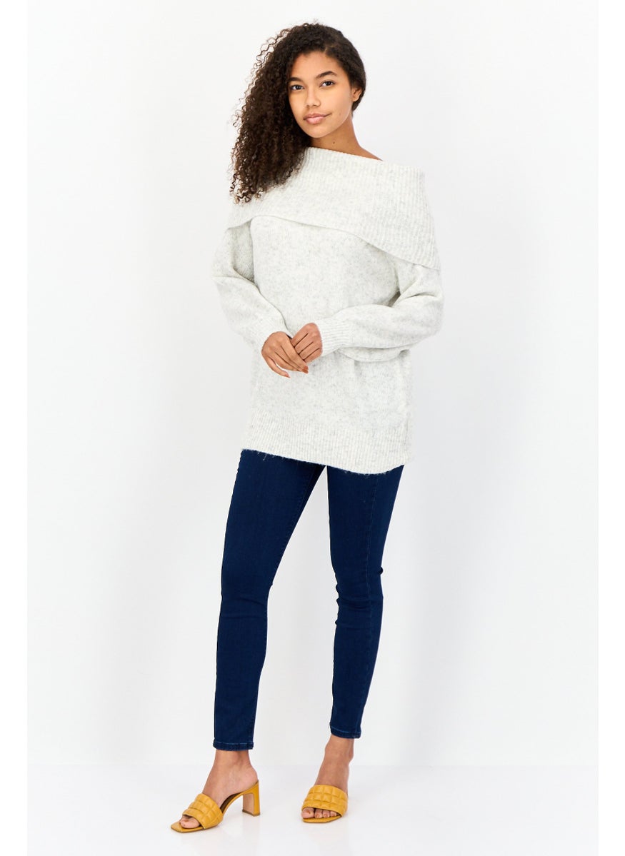 Women Fold Over Knitted Sweater, Grey