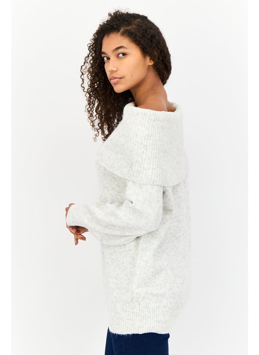 Women Fold Over Knitted Sweater, Grey