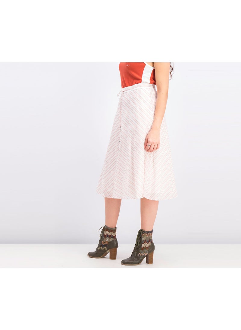 Women Stripe Cotton Midi Skirt, Multicolor