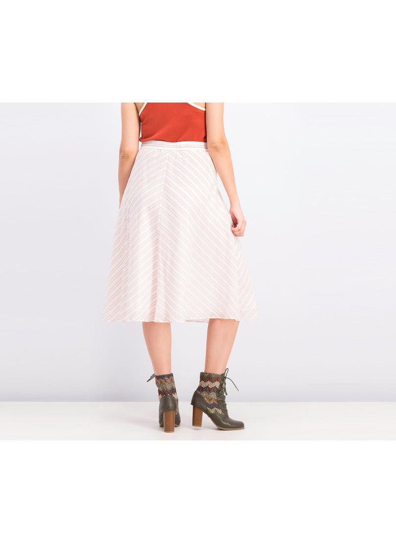 Women Stripe Cotton Midi Skirt, Multicolor