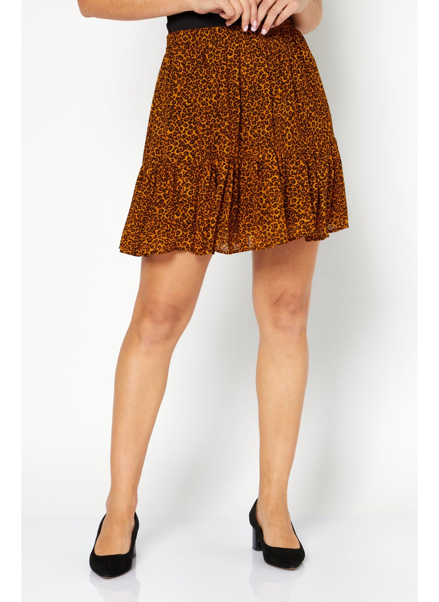 Women Animal Print Mini Skirt, Brown
