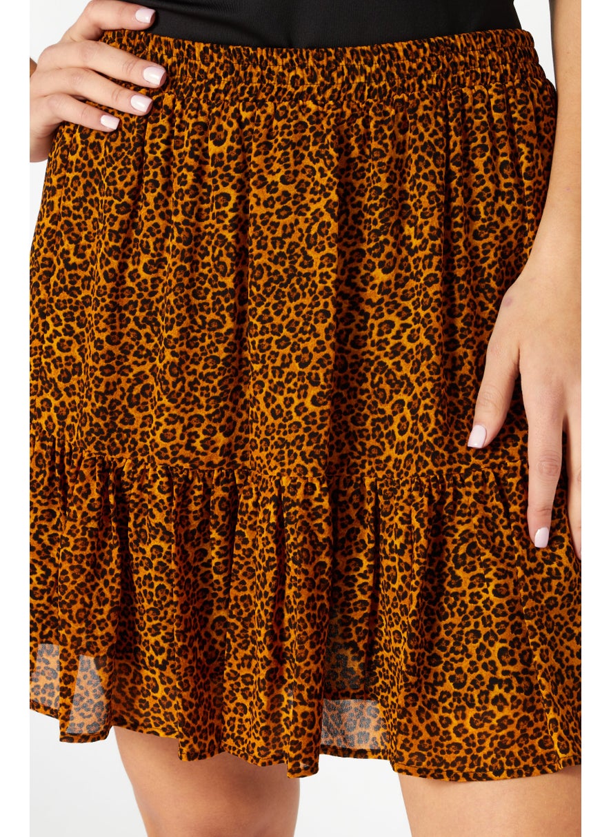 Women Animal Print Mini Skirt, Brown