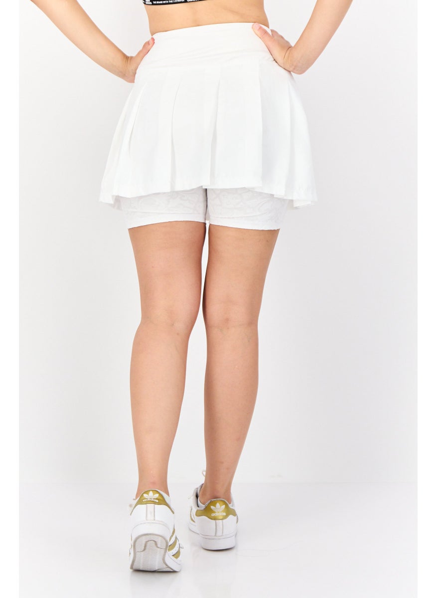 Women 2 Pcs Sportswear Fit Tennis Skirts And Short, White