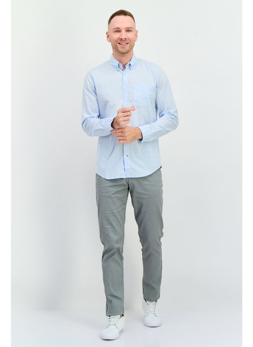 Men Slim Fit Plain long Sleeves Casual Shirt, Light Blue