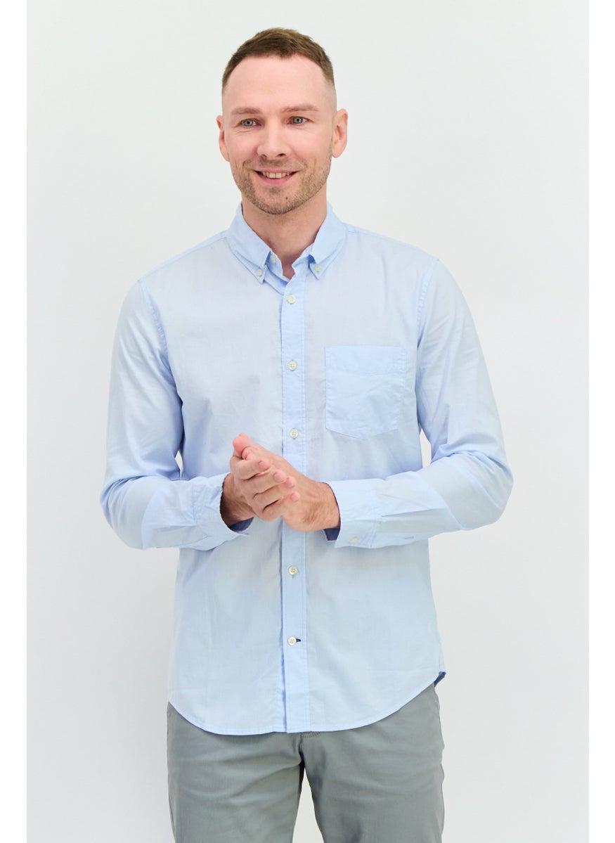 Men Slim Fit Plain long Sleeves Casual Shirt, Light Blue