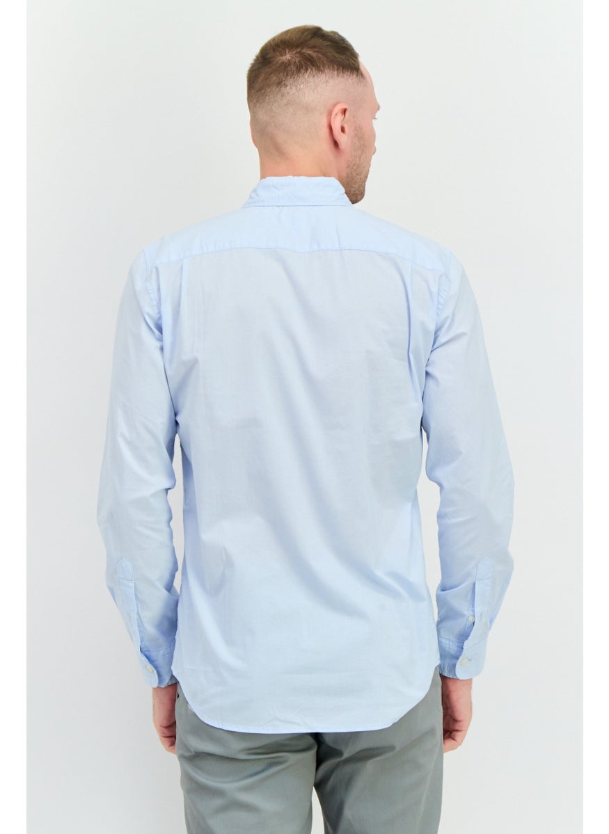 Men Slim Fit Plain long Sleeves Casual Shirt, Light Blue