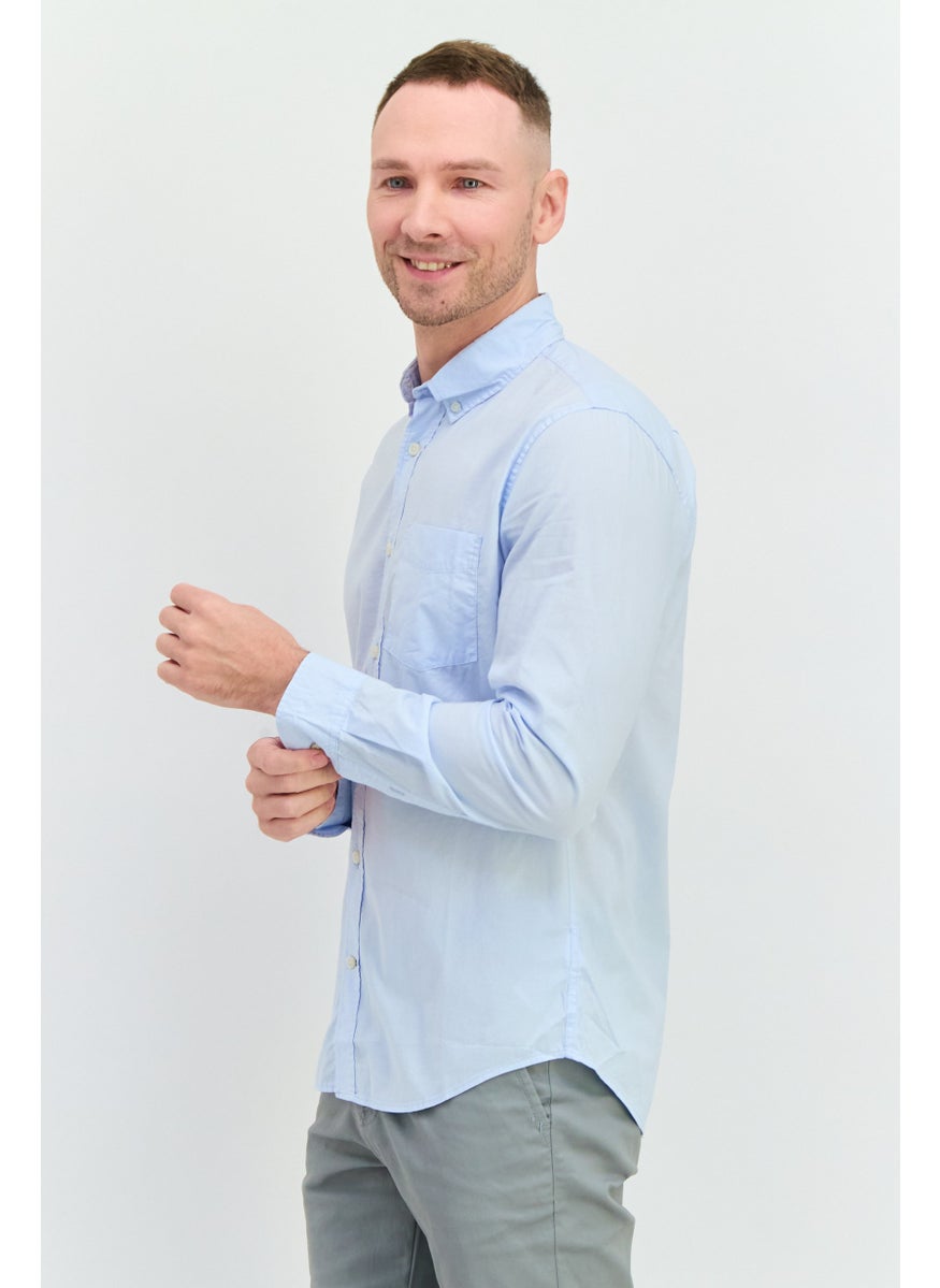 Men Slim Fit Plain long Sleeves Casual Shirt, Light Blue