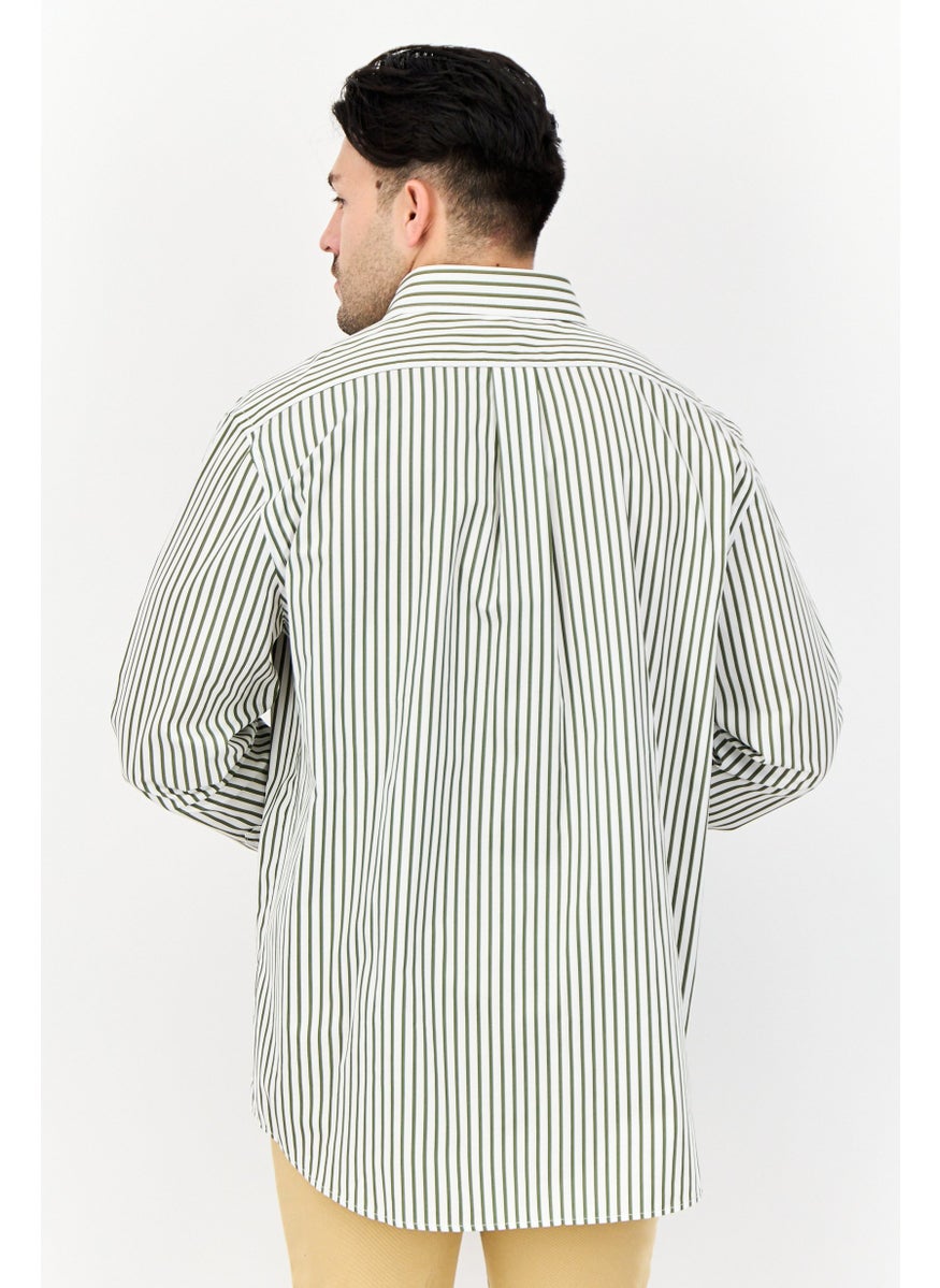 Men Regular Fit Yarn Dye Long Sleeve Casual Shirt, Olive