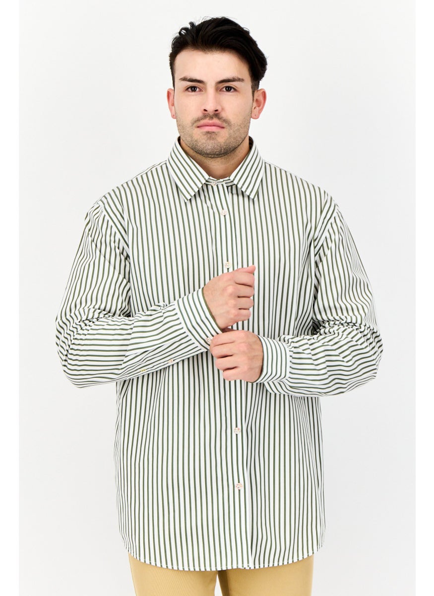 Men Regular Fit Yarn Dye Long Sleeve Casual Shirt, Olive
