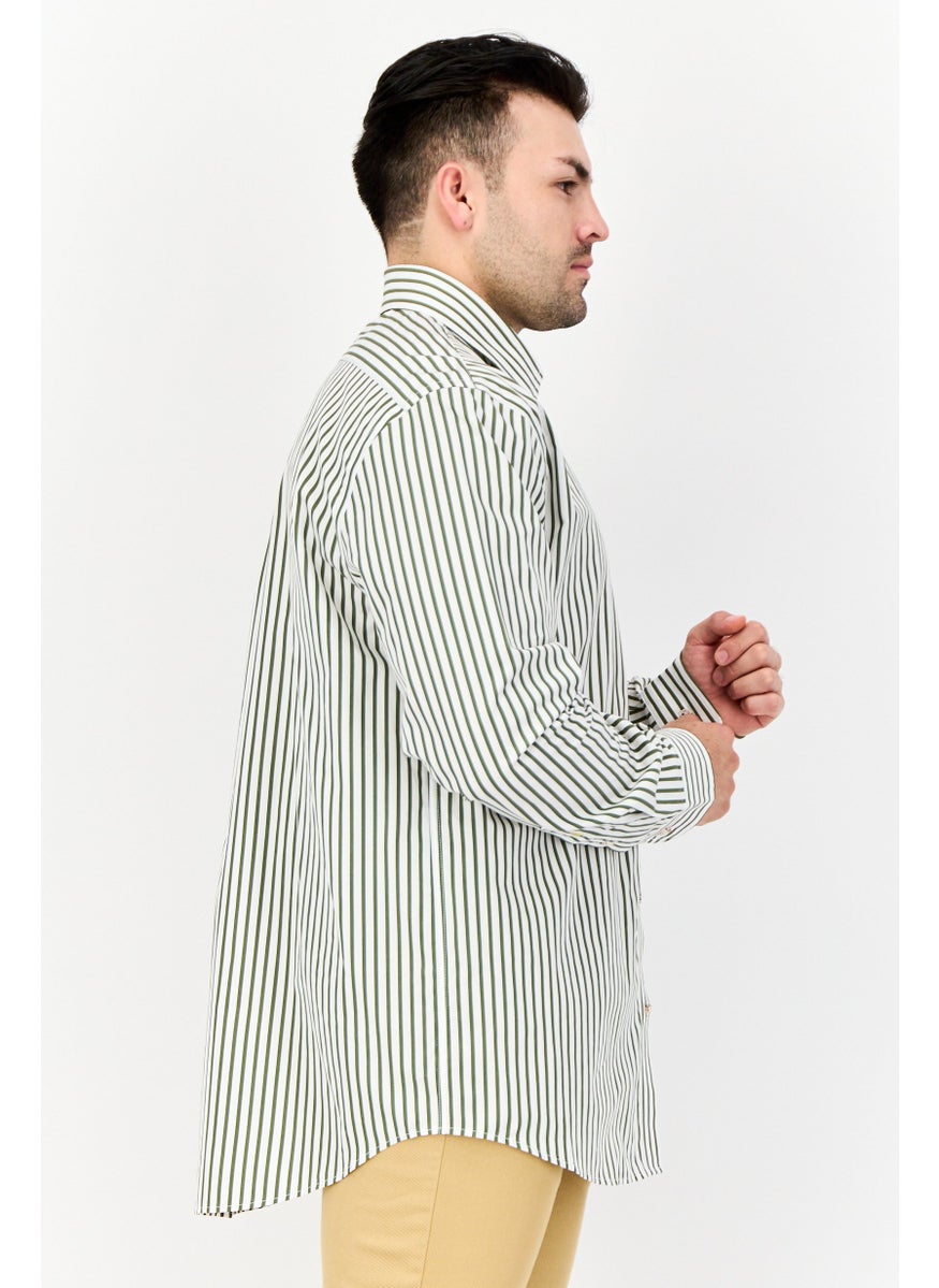 Men Regular Fit Yarn Dye Long Sleeve Casual Shirt, Olive