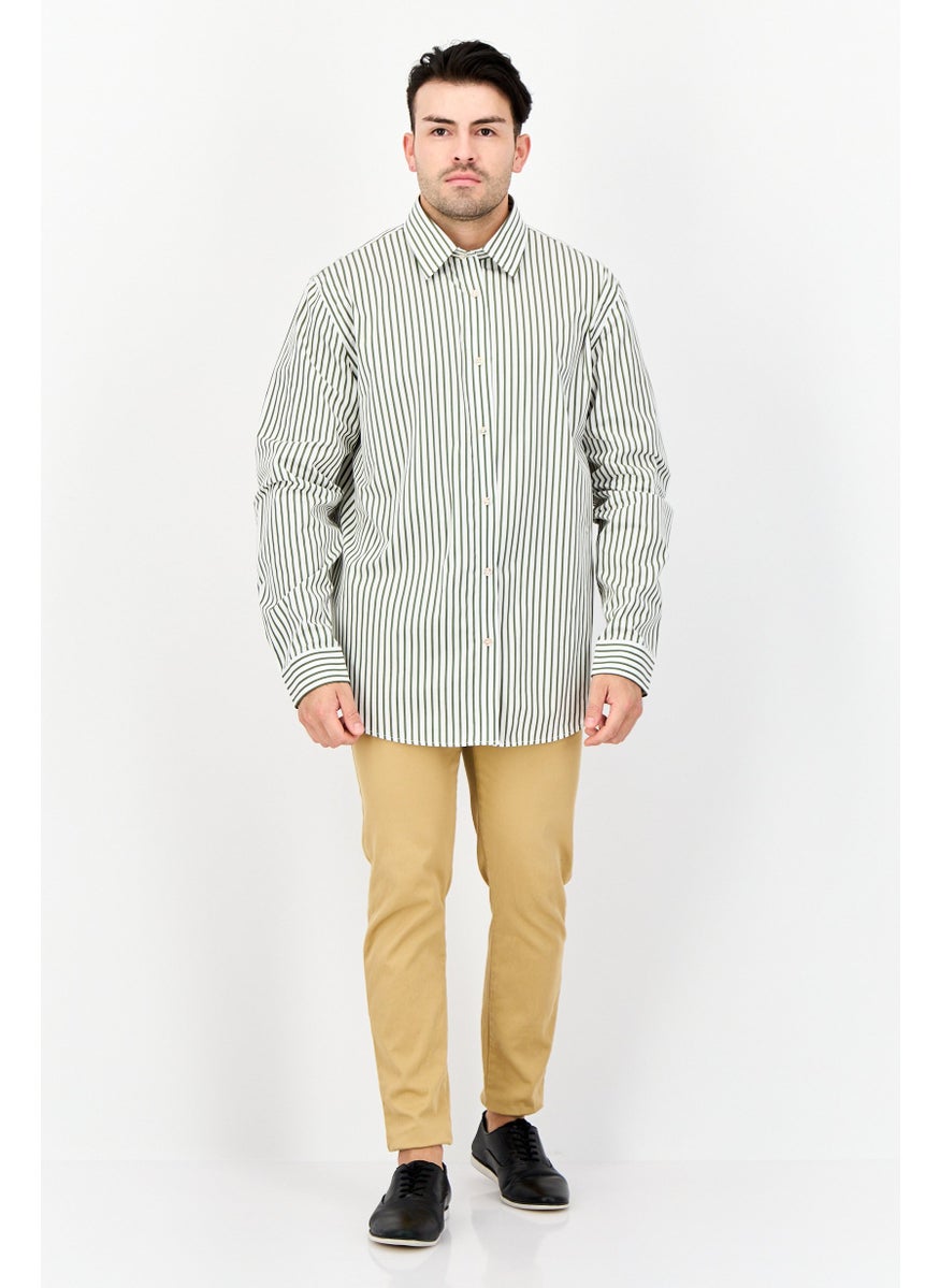 Men Regular Fit Yarn Dye Long Sleeve Casual Shirt, Olive