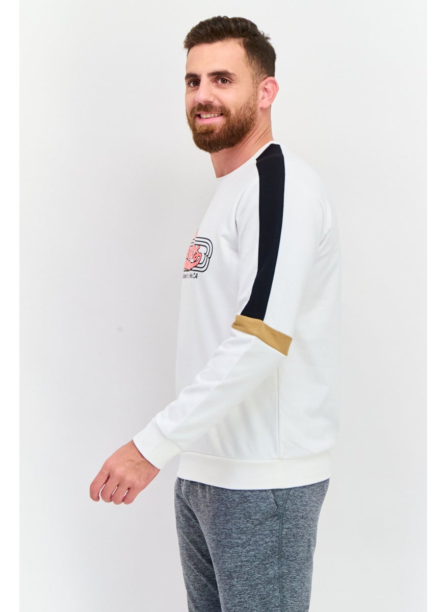 Men Sportwear Fit Graphic Long Sleeves Outdoor Sweatshirt, White