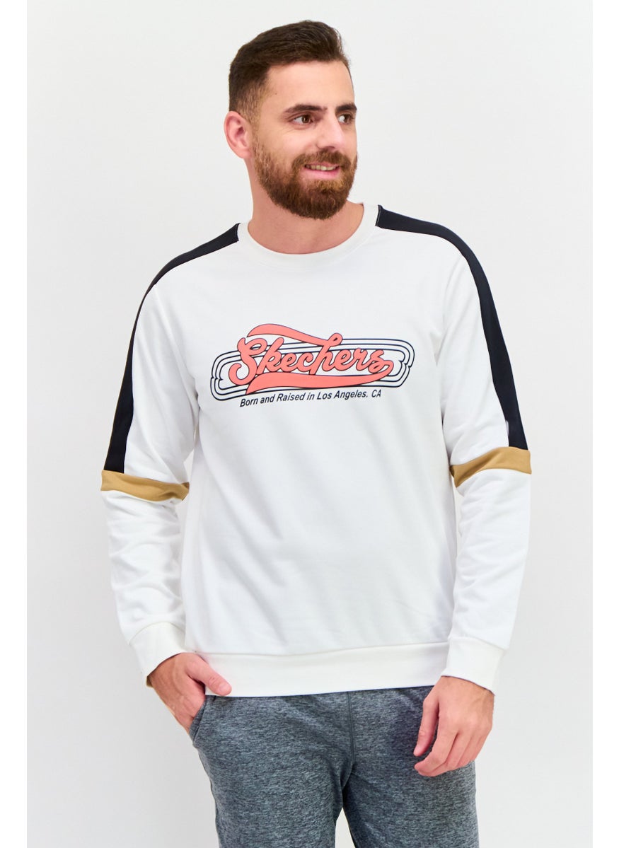 Men Sportwear Fit Graphic Long Sleeves Outdoor Sweatshirt, White
