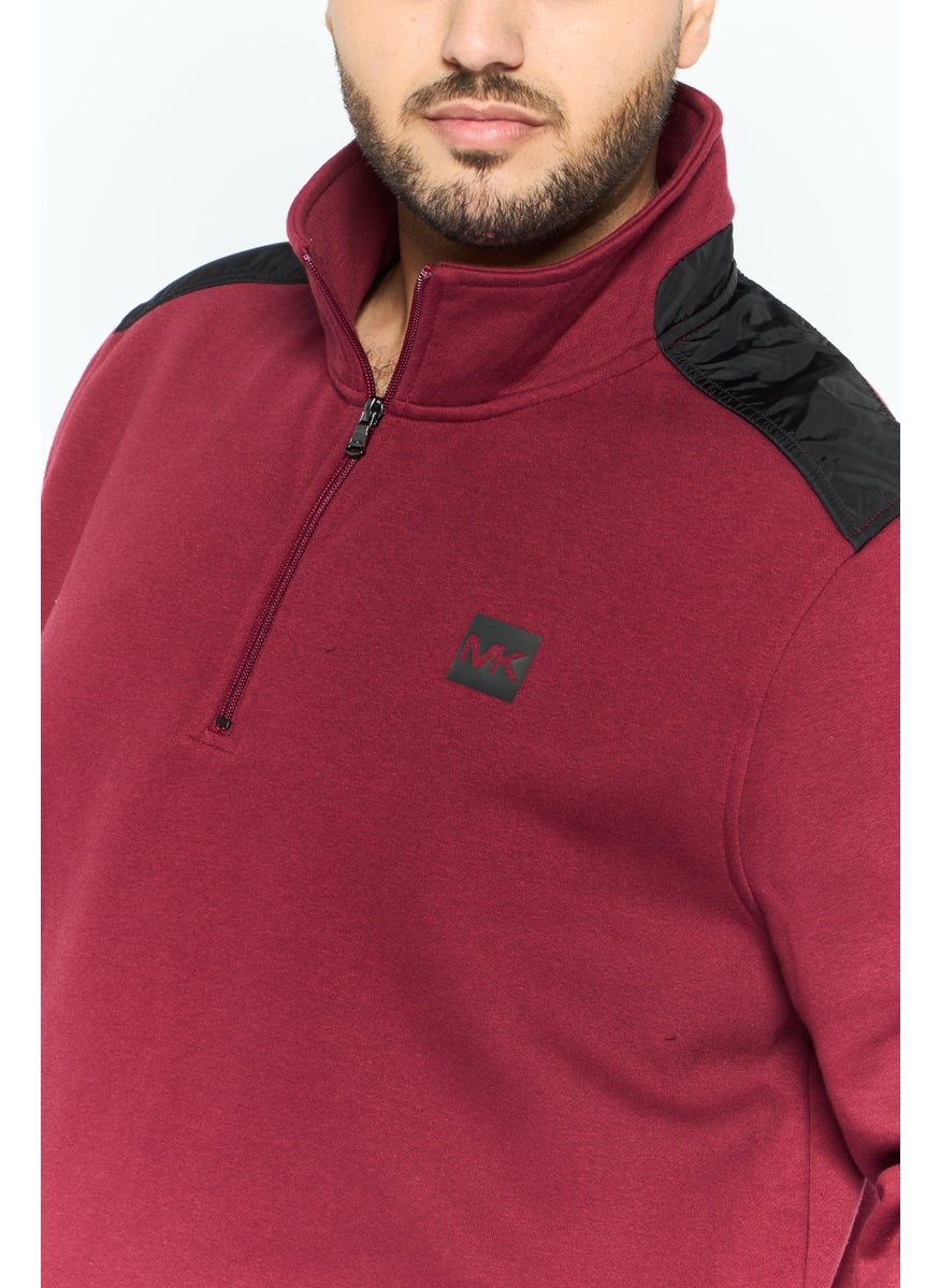 Men Mock Neck Brand Logo Long Sleeves Sweatshirt, Red