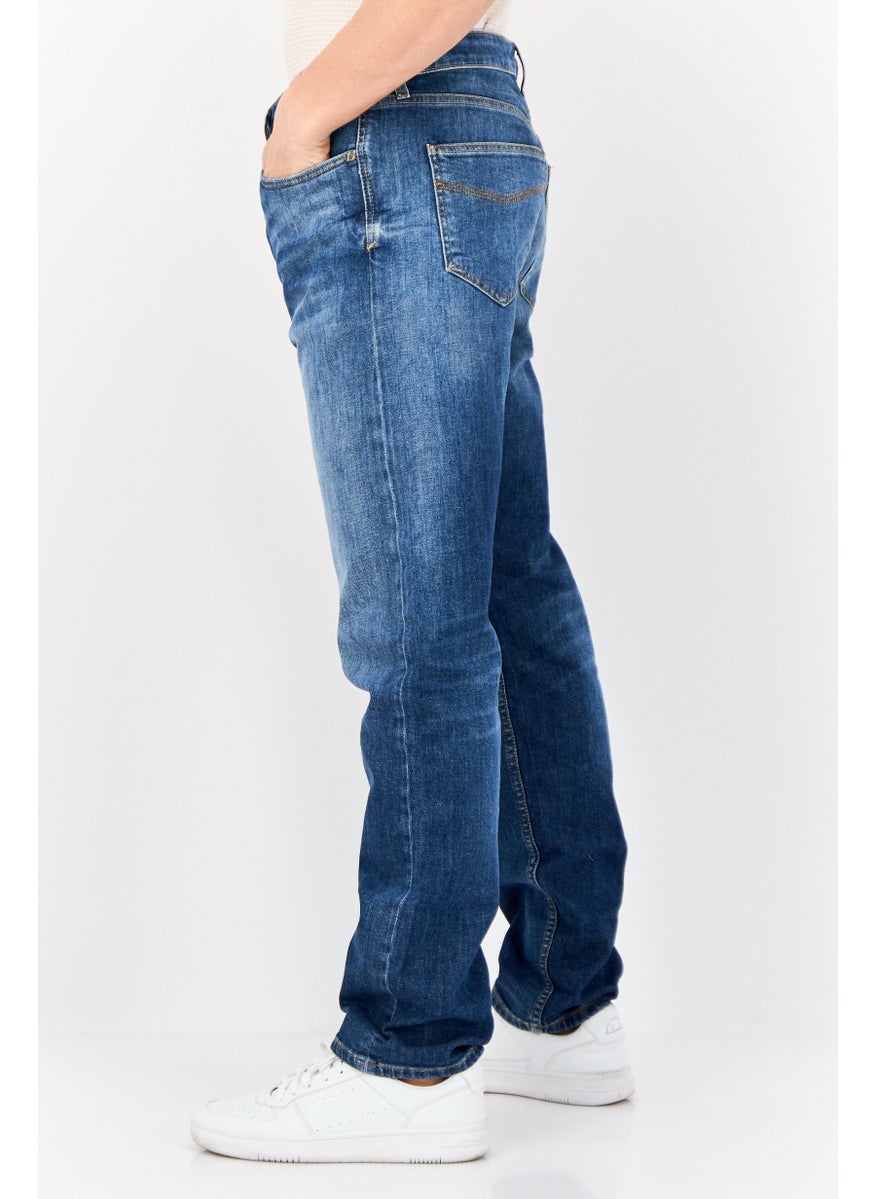 Men Straight Fit Washed Stretchable Selvedge Jeans, Blue