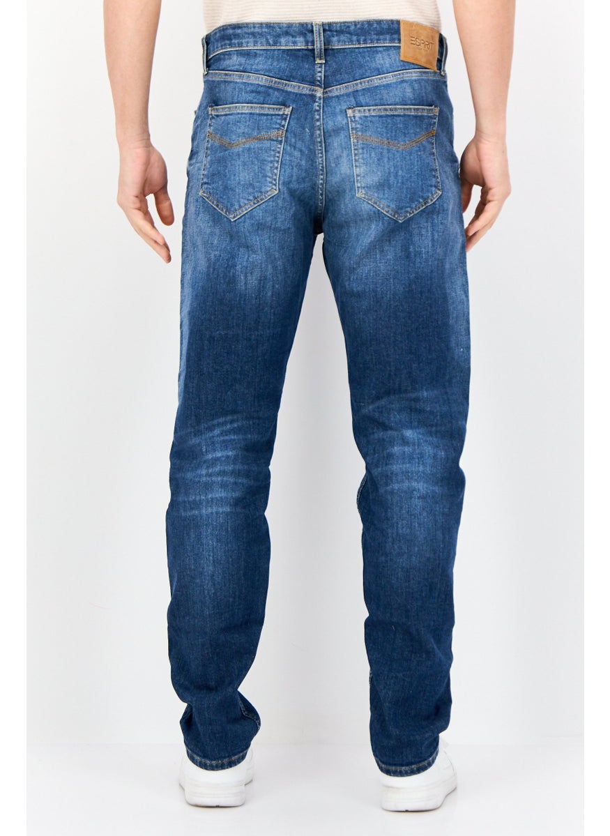 Men Straight Fit Washed Stretchable Selvedge Jeans, Blue